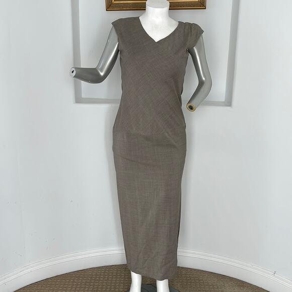 VINTAGE SARA STURGEON SLEEVELESS TAUPE MAXI DRESS SIZE 3 - Picture 1 of 11
